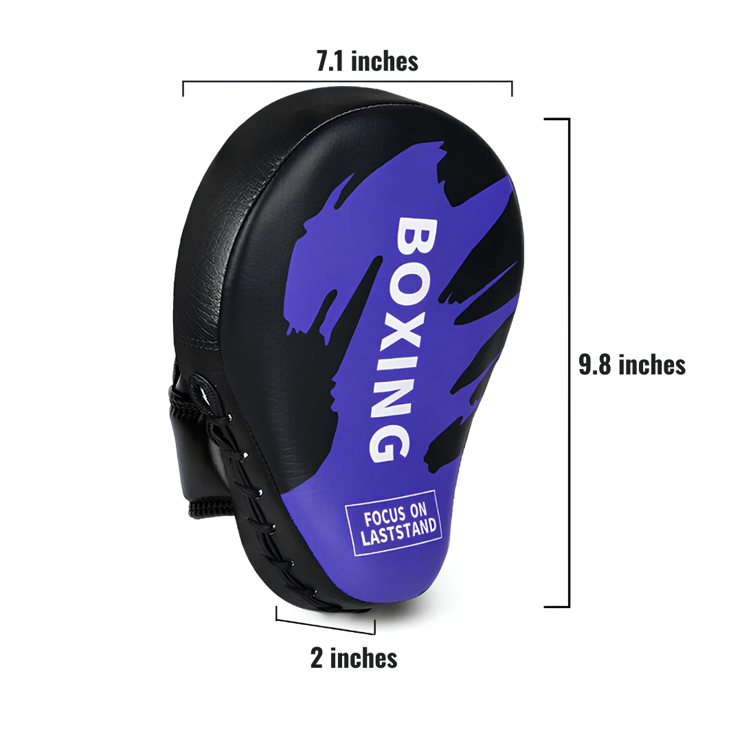 Purple boxing mitt with dimensions 9.8 inches x 7.1 inches x 2 inches, ideal for precise training and combat sports.